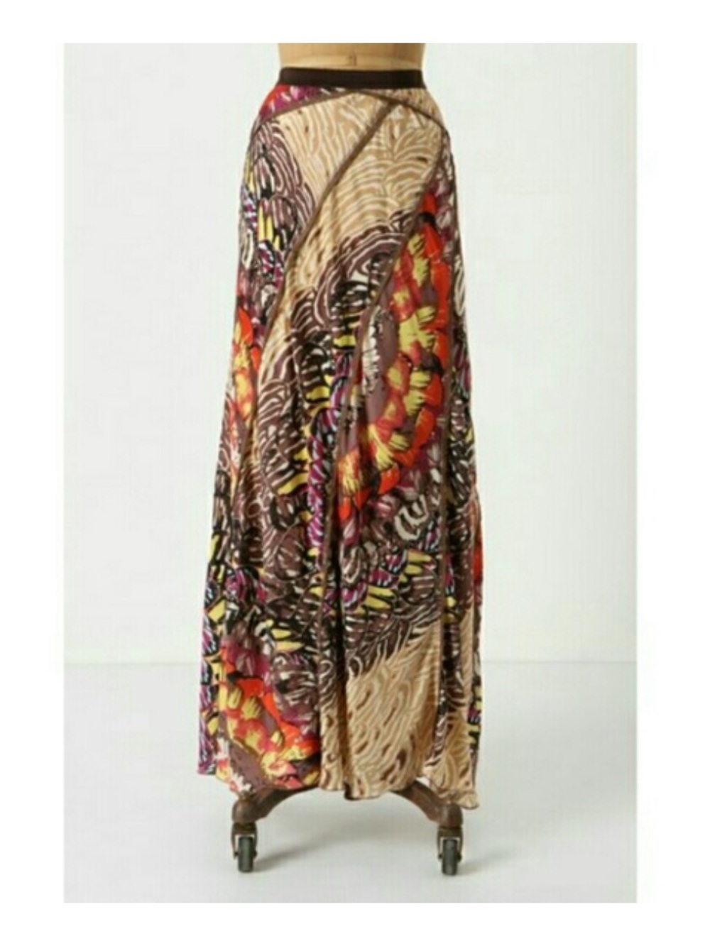 Anthropologie Tiny Fluttering Patchwork 100% Silk Bias Cut Maxi Skirt Size XS